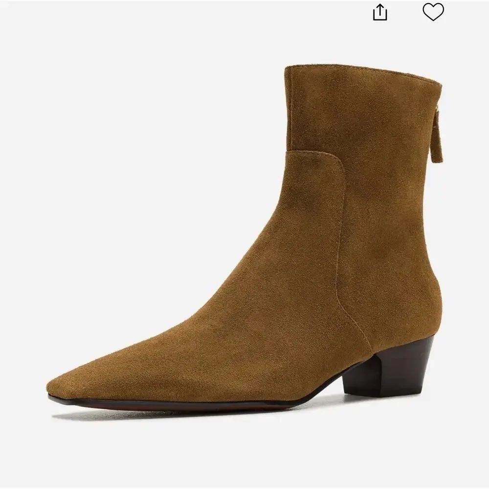 Madewell The Lexie Ankle Boot Square Toe Warm Chestnut Suede Leather Size 8 NWB